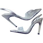 Good American Lucite Clear Sandals silver snake stiletto square toe heels 7 Photo 4