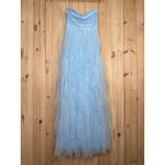 Lulus NWT  Delightful Beauty Blue Mesh Strapless Ruched Ruffled Maxi Dress Sz S Photo 1