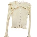 ZARA Cream Ruffle Collar Knit Crystal Jewel Button Cardigan Sweater Size Medium Photo 1