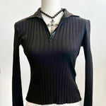 Vintage Black Ribbed Collar Top 2000s Cyber Grunge Minimalist 90s Goth Small Photo 0