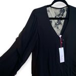 Parker  Silk Black Blouse | Ruffled Flowy Sleeves | Lace Back | V-Neck | Size Sma Photo 5