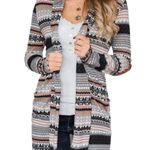 GRAY PINK BLACK WHITE MULTI PRINT ELBOW PATCH CARDIGAN SIZE 2XL 18 Photo 1