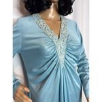 Vintage 60's OOAK unbranded laced V neck blue long sleeved maxi dress small Photo 5
