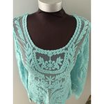 Blue Sheer Embroidered Lace Top Womens Medium Floral Boho Festival Layer Beach Photo 2