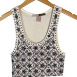 Lela Rose Floral Sequin Embellished Sleeveless Cotton Tank Top Navy Small Blue Photo 1