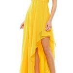 Mac Duggal Ieena for 70191 Asymmetrical Skirt Chiffon Dress Marigold Women Sz 6 Photo 0