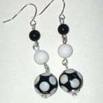 Black and White Polka Dot Beaded Ball Drop Boho Earrings Photo 1
