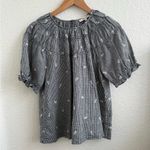 Madewell  Embroidered Gingham Shirred Puff-Sleeve Top Blouse Black White S Photo 2