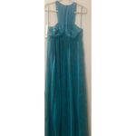 Nicole Miller  Designer Maxi Dress Teal Green Gold Beaded Gown Size 10 NWT Photo 2