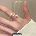 Adjustable Silver Spiral Zinc Alloy Non Plated Luxurious Ring With Pearl Photo 2