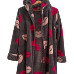 Betsey Johnson Gray Robe with Pink Lip Prints NWOT Photo 0