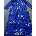 Vintage Cheongsam Long Blue Floral Stone Dress Women’s Sz S Blue Flower Pattern Photo 3