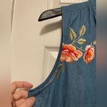 Westport  1962 Blue Chambray V Neck Embroidered Floral Sleeveless Shift Dress Photo 6
