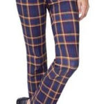J McLaughlin Rylie Navy & Orange Plaid Pants Size XS Stretchy Slim Fit Photo 0