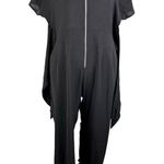 Polagram  Jumpsuit Black Medium Short Sleeve Front Zipper V-Neck Tie Photo 7