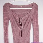 Free People NEW  Pink Long Sleeve Knit Flare Pleated Lady Luck Jumpsuit, L‎ Photo 7