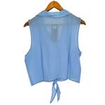Iris basic Iris Periwinkle Blue Cropped Tie Waist Button Front Ruffle Blouse size 1X NWT Photo 6