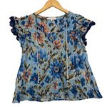 House of Harlow 1960 Size S Zoey Floral Cotton Ruffle Flutter Sleeves Top Blue Photo 6