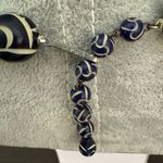 Vintage Deep Navy and Cream Carved Wood Bead Choker Necklace Germany Photo 2