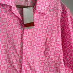 Q2 Bright Pink White Floral Button Up Blouse Top Small Casual Comfort Oversized Photo 4