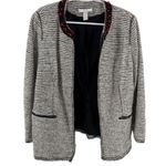 Chico's Black and White Striped Jacket Red beaded Accents open front L 12 office Photo 6