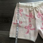 Comfy Luxe High Waisted White & Pink Bow Print Loungewear Shorts Womens Size M/L Photo 3