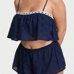 Victoria's Secret Victoria’s Secret Navy Eyelet Lace Trim Ruffle Crop Top Pajama Short Set L Photo 0