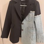 Designer Handmade Deconstructed Black and Denim Blazer Photo 0
