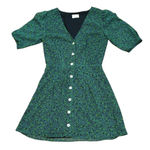 Wilfred  Aritzia Forest Green Print Button Front Lined Fit & Flare Dress Size 0 Photo 0