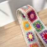 Boho Embroidery Multicolor Crochet Flower Adjustable Purse Strap White Photo 1