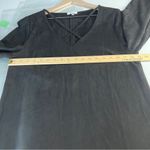 JODIFL Black Faux Suede Crisscross V-Neck Lace Trim Flare Sleeve Dress M Photo 9
