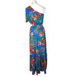 Flying Tomato Blue Maxi Dress M Floral Tropical Off The Shoulder Cutout Farm Photo 6