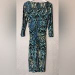 David Meister Midi Blue Green Yellow Snake Print Cowl Neck Long Sleeve Dress 4 Photo 1