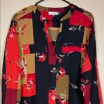 Calvin Klein  Women’s Floral Geometric Pattern Print Button-Up Long Sleeve Blouse Photo 1