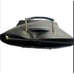 Vera‎ Quilted Black Faux Leather Tote Purse With Chain Strap Gold Hardware Photo 2