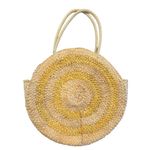 American Eagle  Woven Straw Circle Tote Bag Natural Yellow Boho Beach Summer LG Photo 3