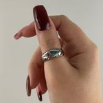 Vintage Coral Red Turquoise Blue Stone Color Block Thick Band Statement Ring Multiple Photo 1