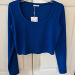 Bershka  Ribbed Cropped Long Sleeve Top Royal Blue Women's Size L Photo 0