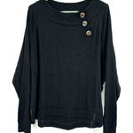 We The Free Size Large Sweater Dark Gray Button Accent Long Sleeve Scoop Neck Photo 0