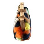 Womens Colorblock Furry White Pearl Handle Purse‎ Handbag Multicolor Black Photo 1