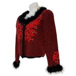 BEREK Vintage Button Down Faux Fur Trim Red Beaded Sweater Size S Photo 6