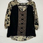 Miss Me  Y2K Black Tan Blouse Womens S Paisley Beaded 3/4 Sleeve Lightweight Photo 0