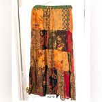Boho Hippie Colorful Floral Patchwork Kantha Sari flowy Pants gold green red Size L Photo 2