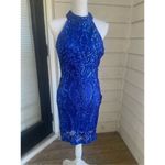 Lulus NWT Glittering Glamour Royal Blue Mock Neck Mini Dress L Bling Sexy Party Photo 12