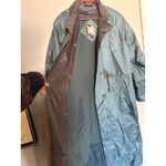Vintage FLEET STREET Blue Button Up Gingham Accents Long Trench Rain Coat sz 12 Photo 3
