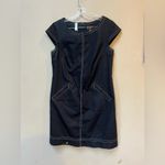 Denim Shift Mini Dress Women’s Size 10 Zip Pockets Casual Workwear Blue Photo 4