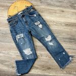 ZARA  boyfriend‎ jeans distressed frayed hem w/ leopard detail Photo 0