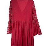 J Gee Babydoll Lace Crochet Tunic Mini Dress Sz Large Red Bell Sleeve Flowy Photo 1