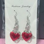 Gothic Bat‎ Heart Shaped Devil Design Silver/Red Zinc Alloy Dangle Earrings Silver Photo 10