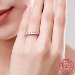 Sterling Silver SIZE 8 925 Stackable Round Dazzling Pink Cubic Zirconia Ring Photo 1